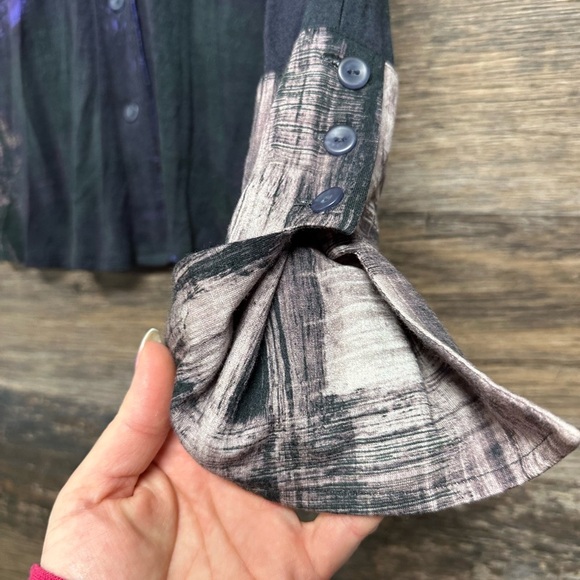 Anni Kuan Blue and Black Abstract Button Down Shirt - Picture 7 of 8